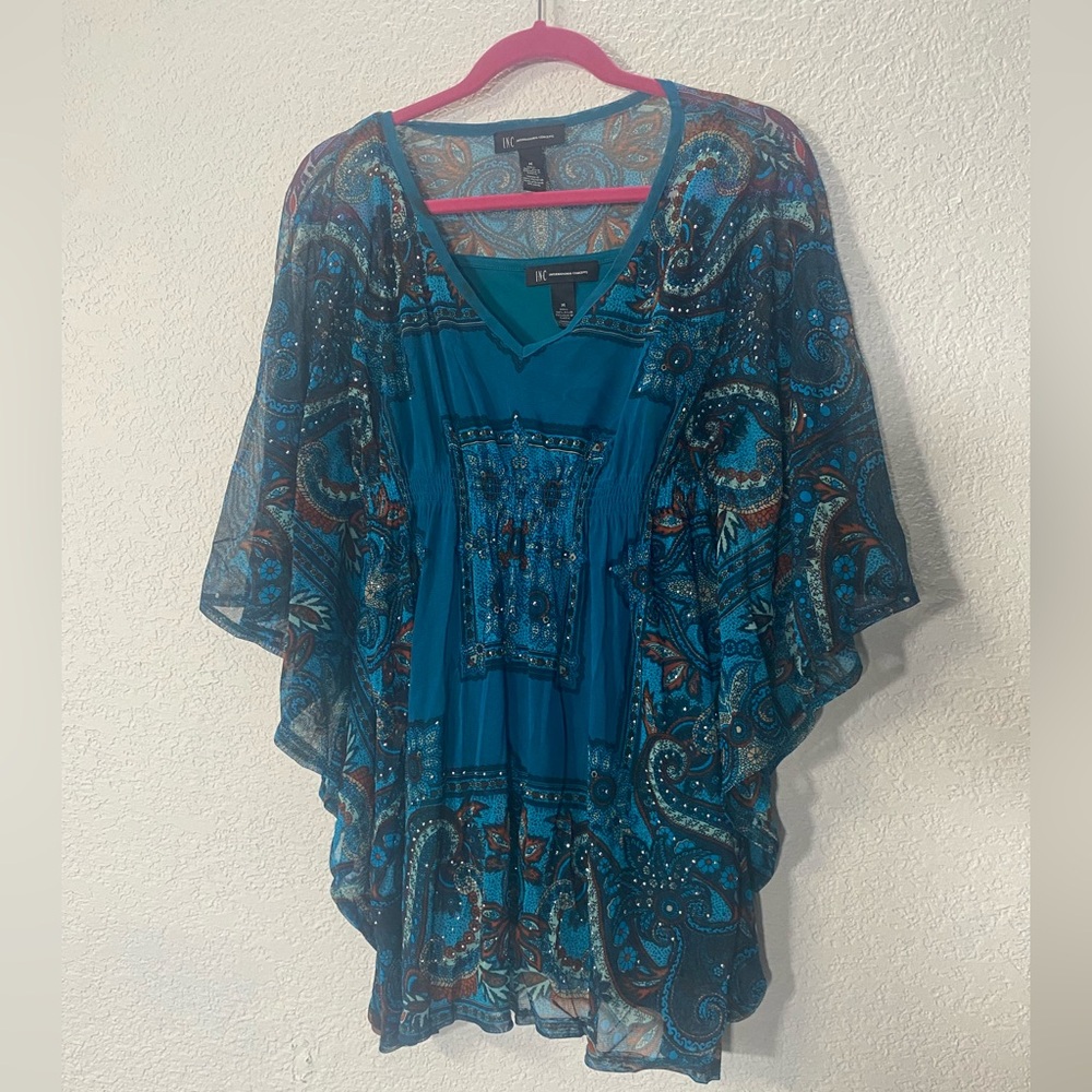 INC International Concepts Blue Paisley tunic style flowy top